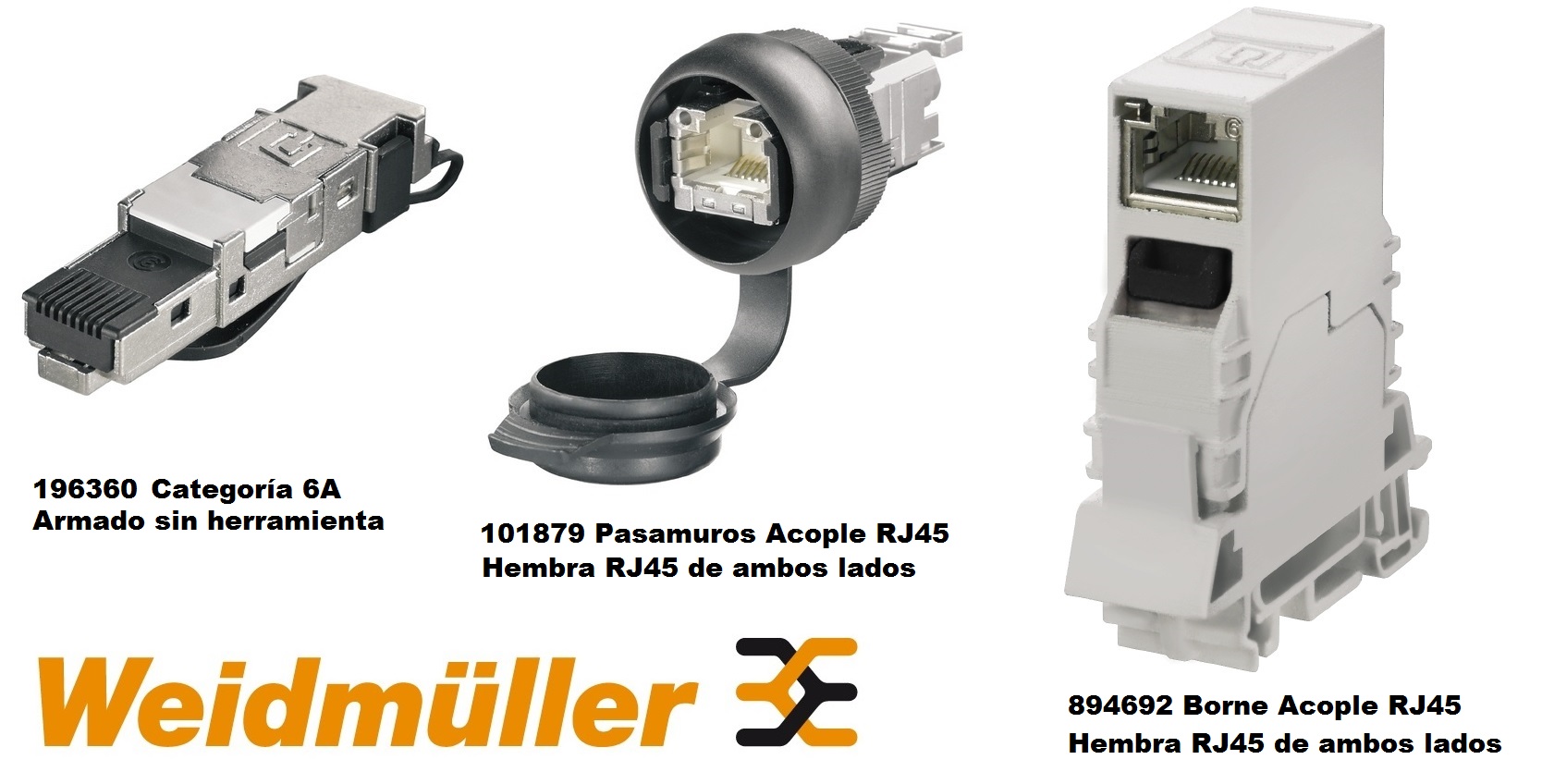 RJ45 conector, pasamuros y borne